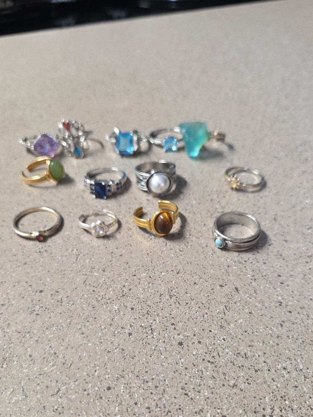 Mixed Gemstone Women's Ring Set — Multicolor Stone Styles 13 Rings Various Sizes